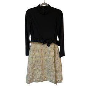 Kent Originals Long Sleeve Mock Neck Dress Metallic Waist Ribbon Women's Sz 10
